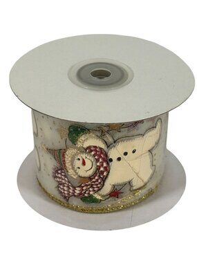 Vintage Christmas Snowman Christmas Ribbon 2.5" 10 Yards Gold Glitter Darice